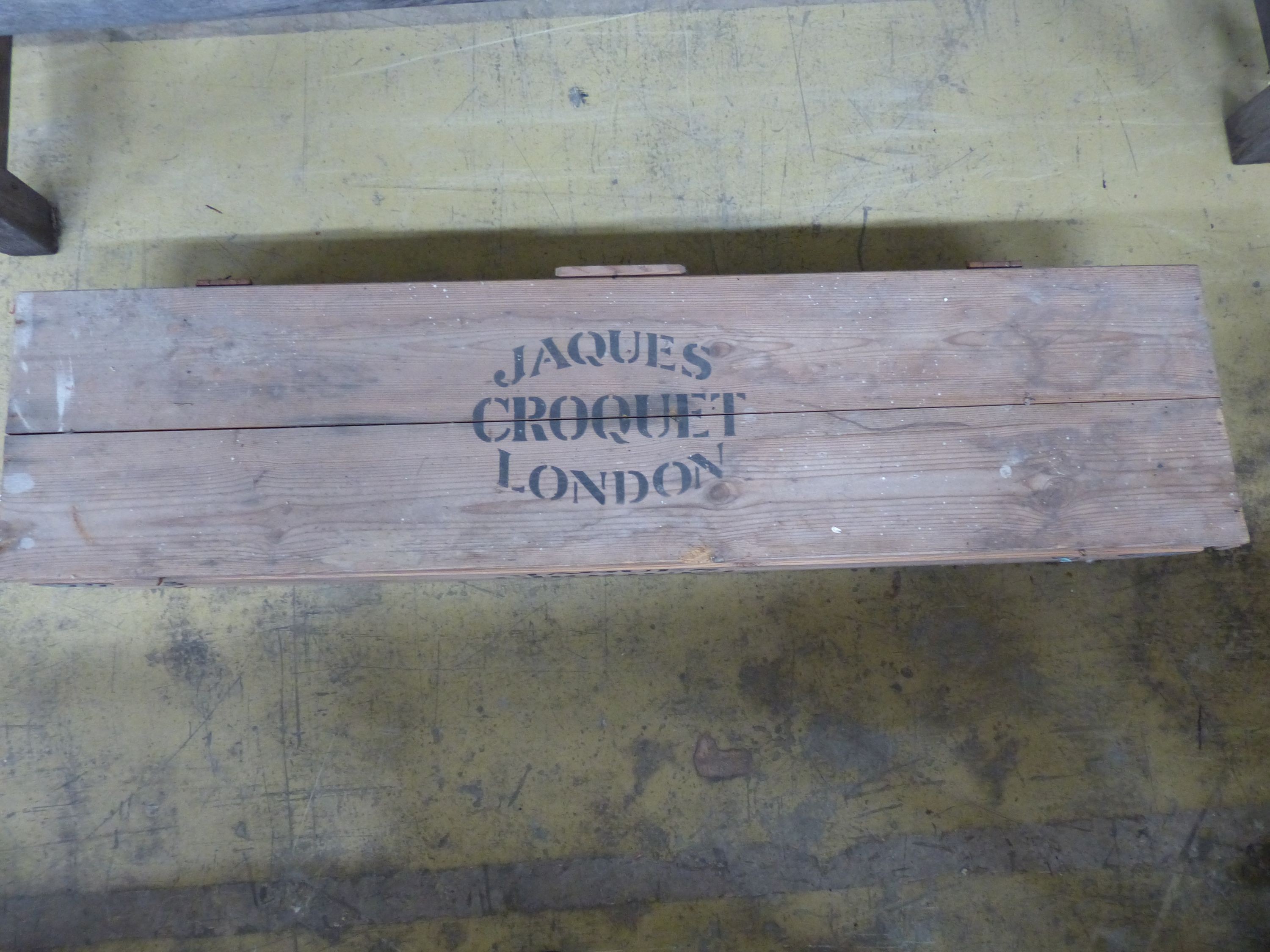 A Jacques Croquet set, pine cased